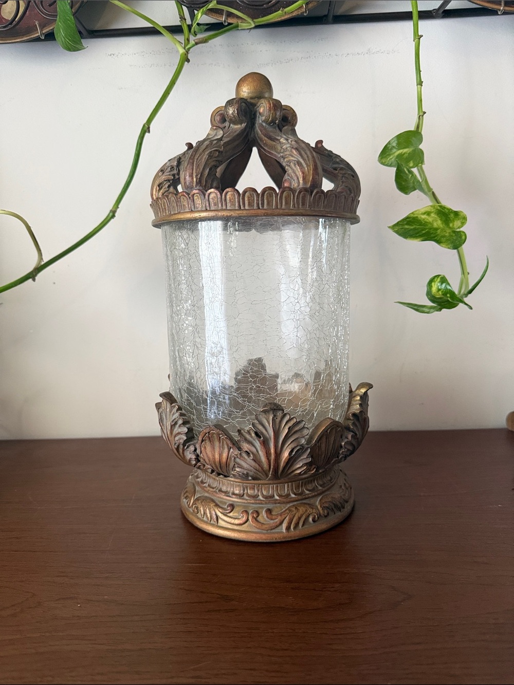 Vintage OK Lighting Royal Victorian Lid Vase with a bronze finish.